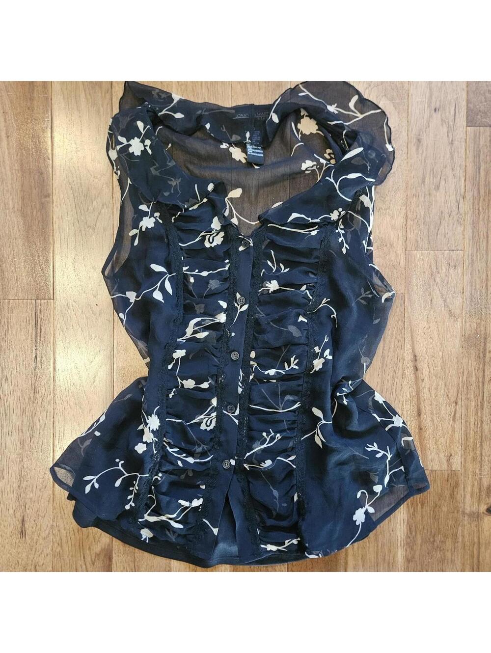 100% Silk Corset Style Ruffle Top Jonathan Martin Large
